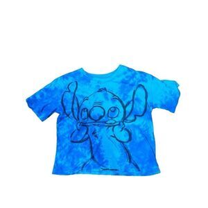Disney Women's Stitch Blue Purple Tie Dye Short Sleeve Crop T-Shirt High Cut Siz